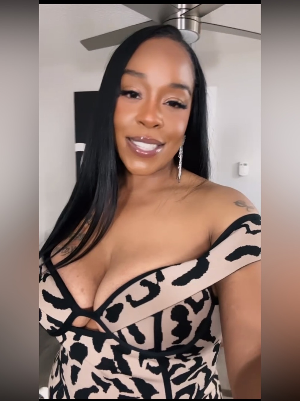Fashion Nova Tan and Black Leopard Bodycon Dress